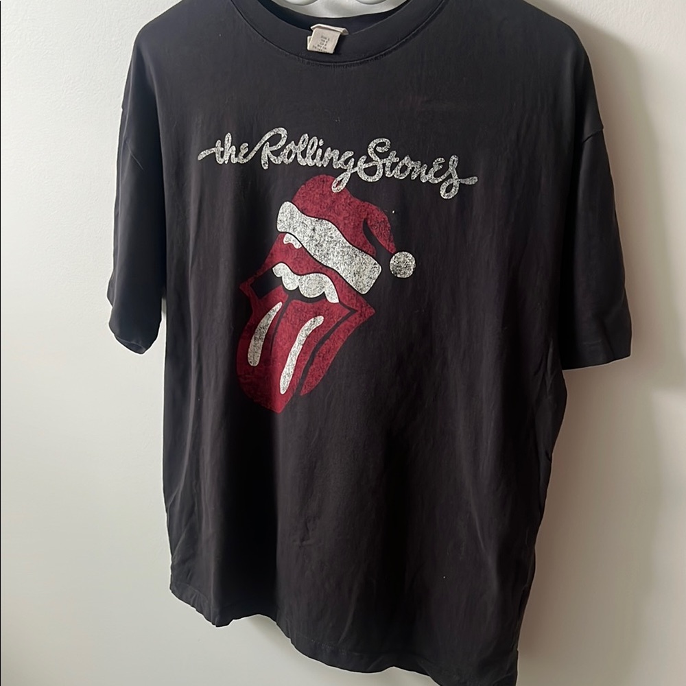 Rolling Stones Black T-Shirt with Red and White Logo